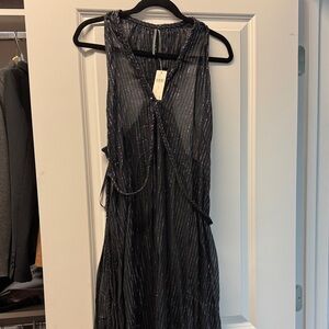 Anthropologie Black Dress with Silver Stripes